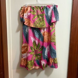 WDIRARA Women’s Tropical Print high rise A line ruffle tube dress boho mini